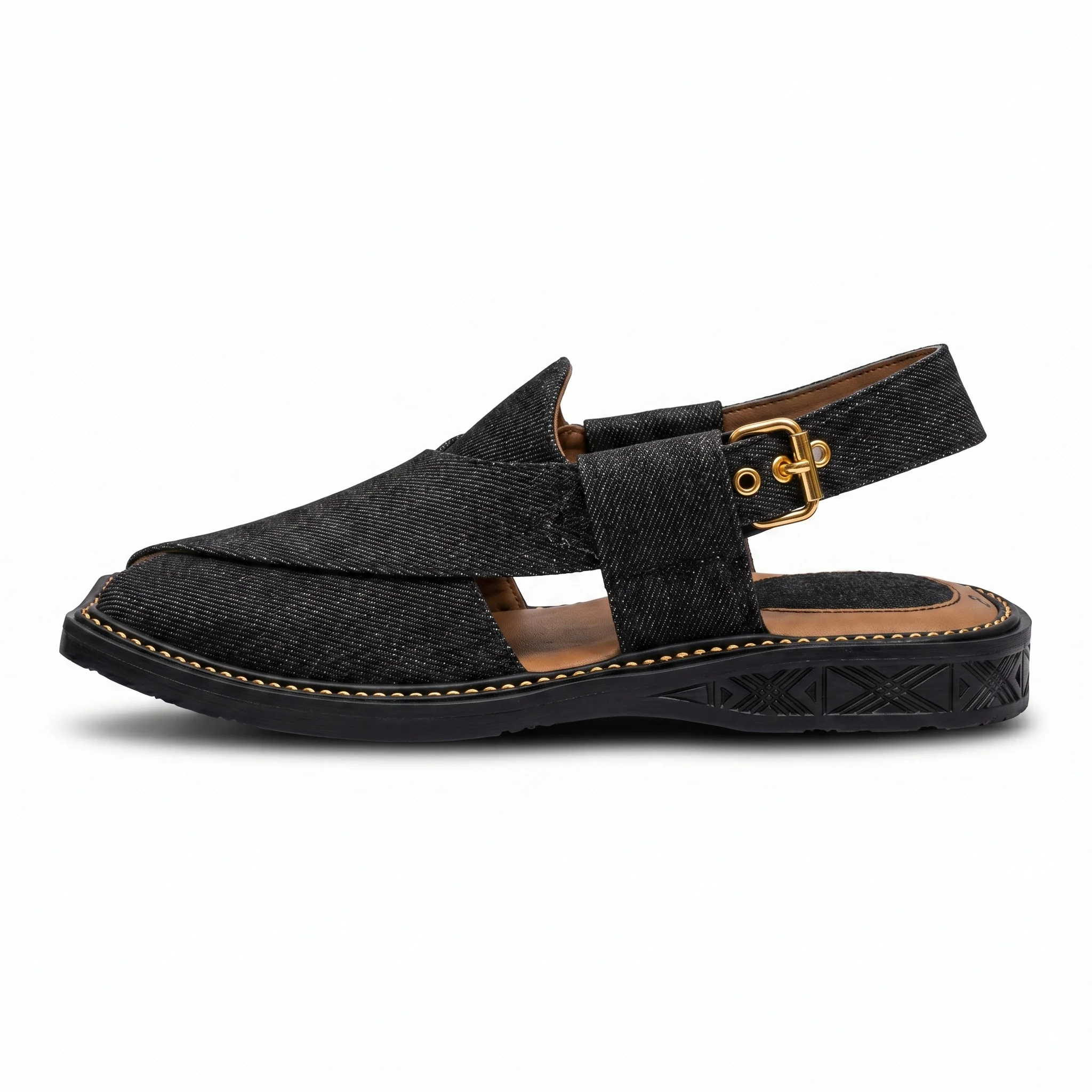 Peshawari Chappal KZPC0017-TEXTURED BLACK