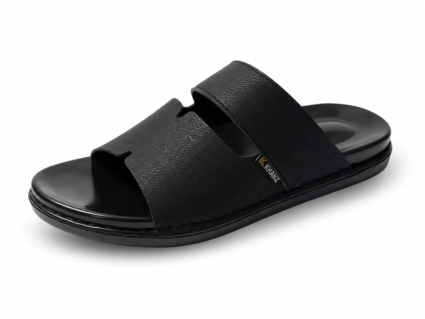 Handmade Leather Chappal KZC0034-PLAIN BLACK - Image 7