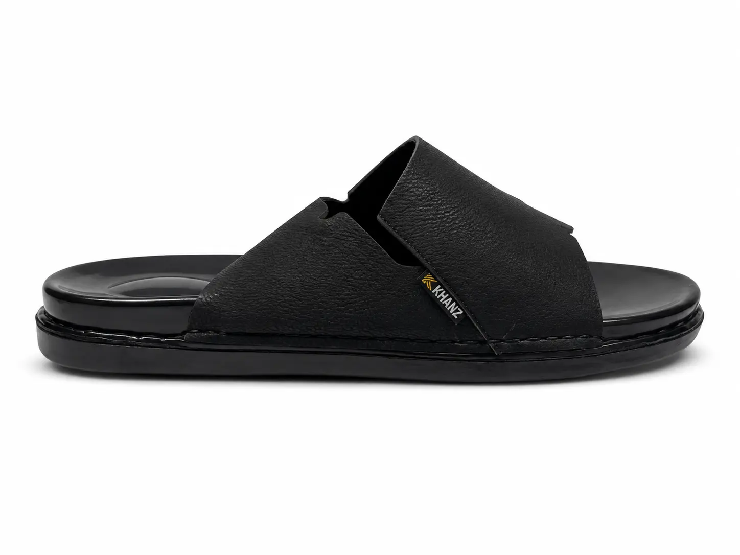 Handmade Leather Chappal KZC0034-PLAIN BLACK - Image 3