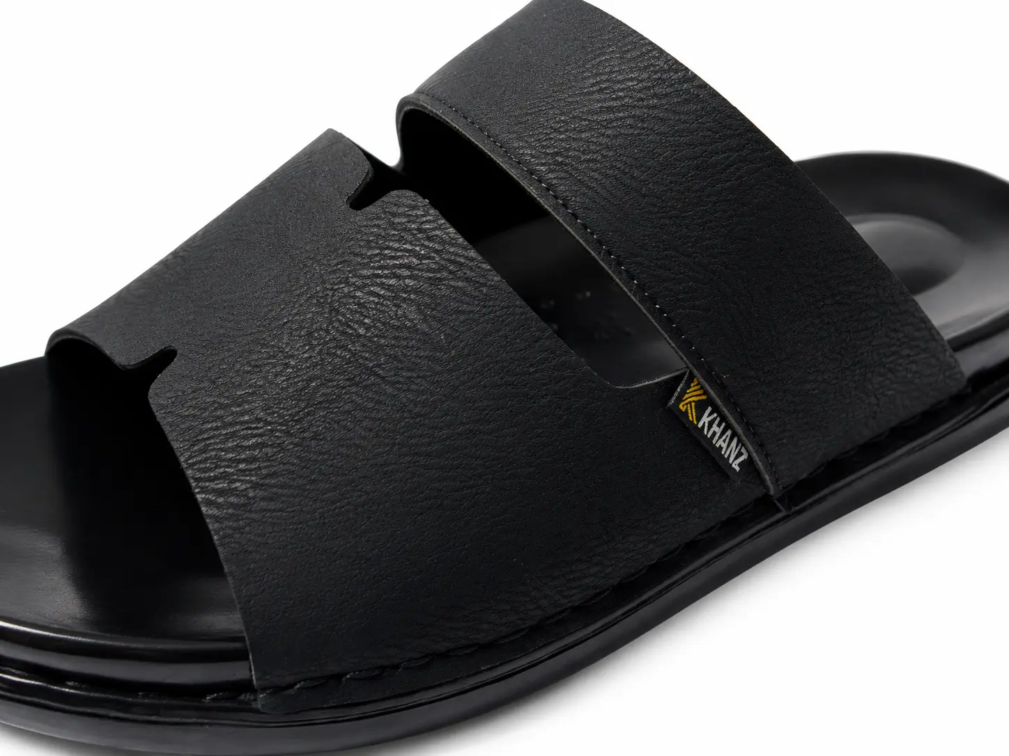 Handmade Leather Chappal KZC0034-PLAIN BLACK - Image 2