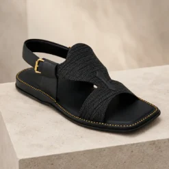 Alternative view of Peshawari Chappal KZPC0021-PANJEDAR TEXTURED BLACK