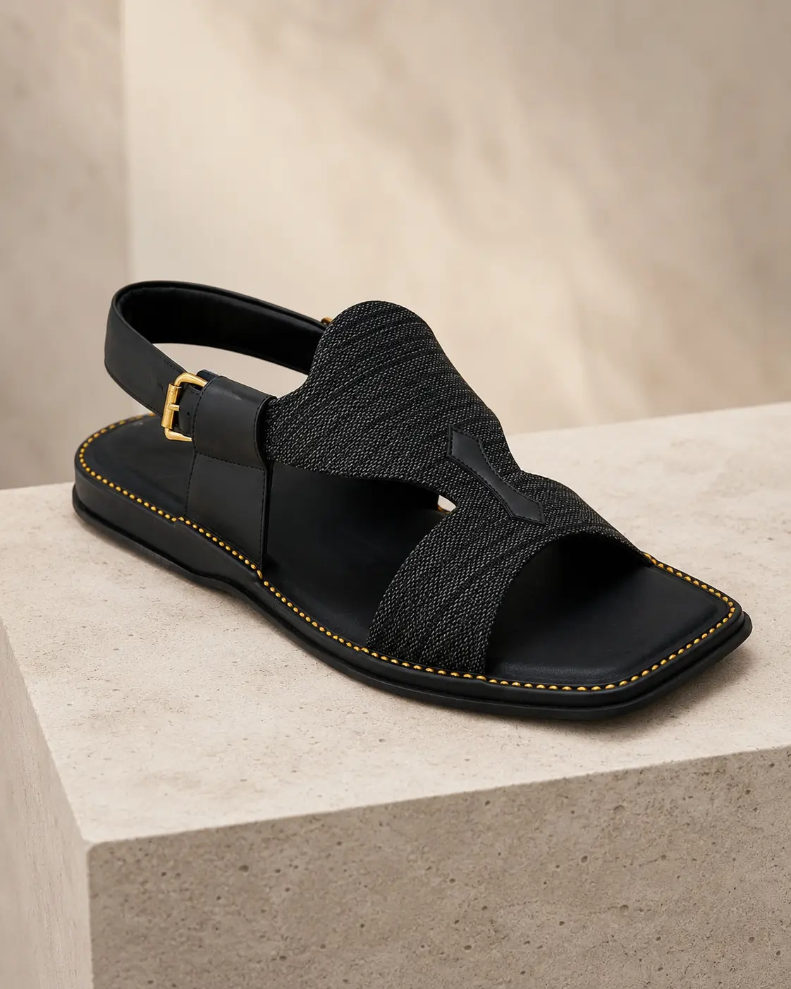 Peshawari Chappal KZPC0021-PANJEDAR TEXTURED BLACK - Image 2