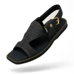 Peshawari Chappal KZPC0021-PANJEDAR TEXTURED BLACK