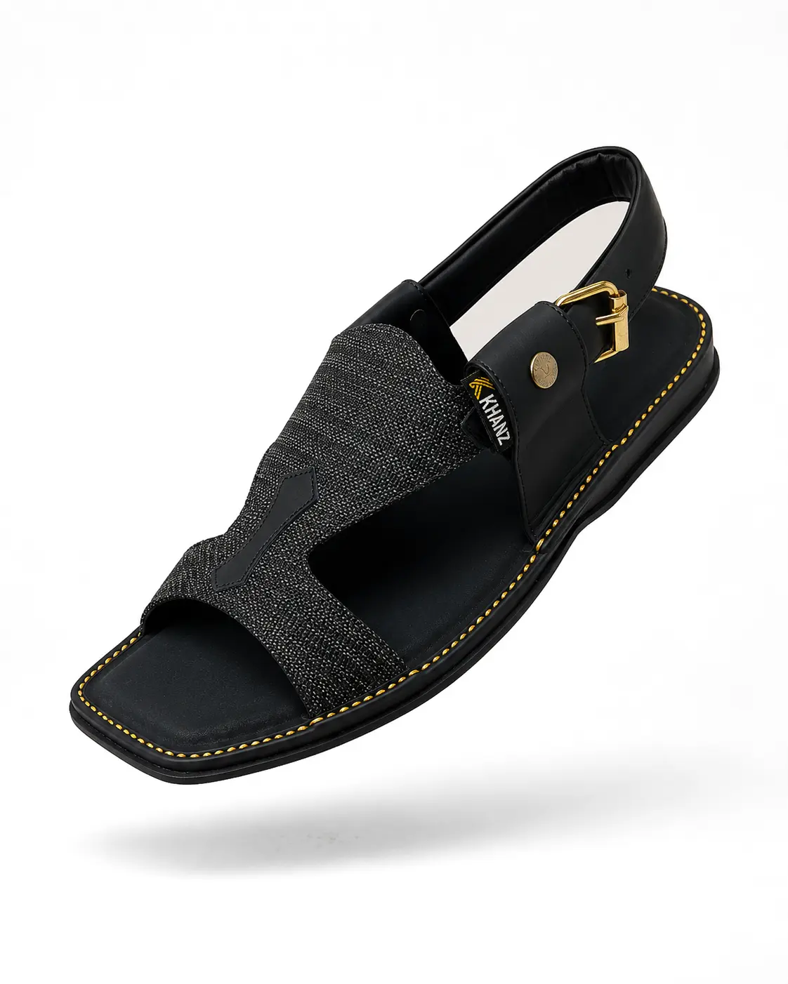 Peshawari Chappal KZPC0021-PANJEDAR TEXTURED BLACK