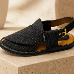 Alternative view of Peshawari Chappal KZPC0023-TEXTURED BLACK